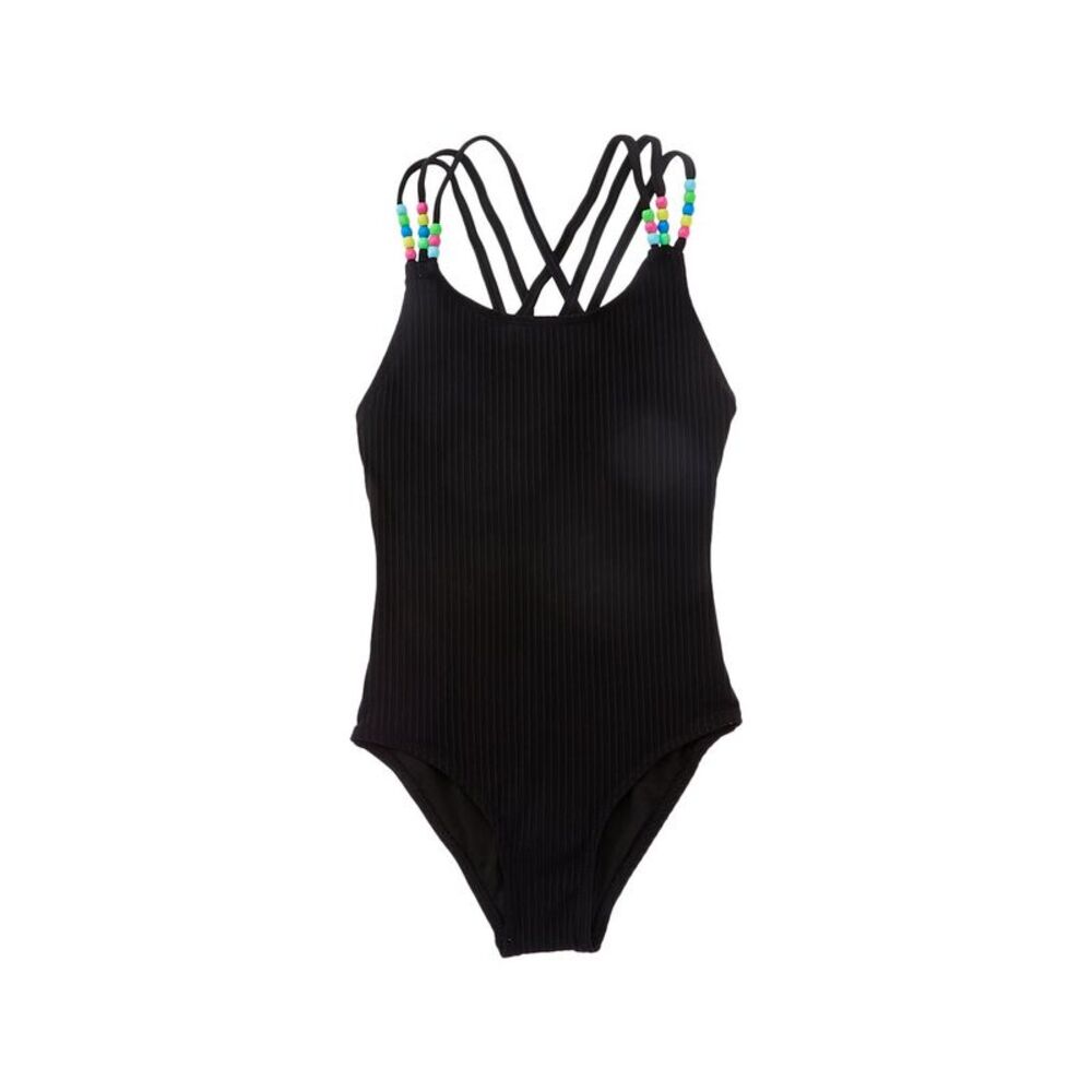 Beach Lingo Girls  Pony Bead One-Piece, Black